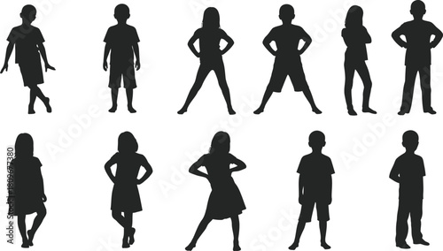 Silhouette collection of children posing in various positions