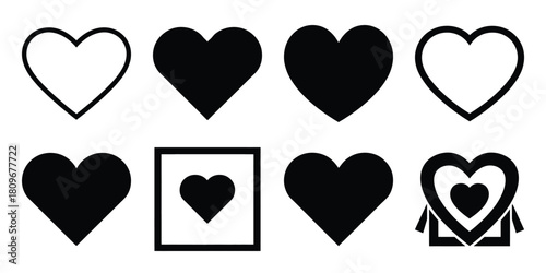 heart photo frame Valentine's Day icon set silhouette style and isolated on white background Vector illustration