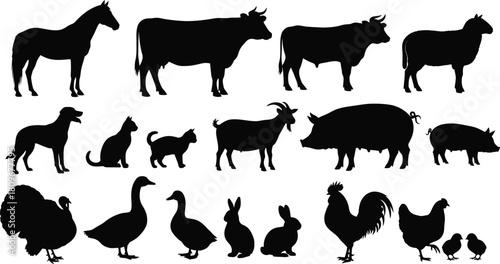 Farm animals silhouette set vector illustration isolated design