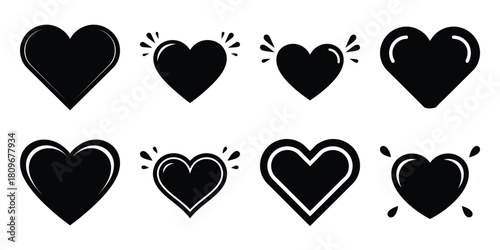 heart splash Valentine's Day icon set silhouette style and isolated on white background Vector illustration