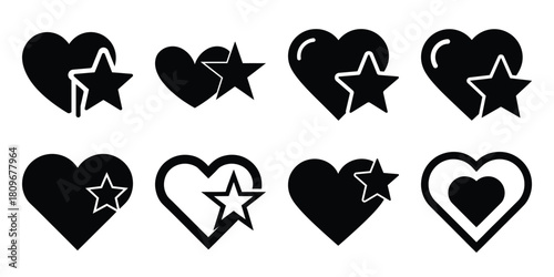 heart star Valentine's Day icon set silhouette style and isolated on white background Vector illustration