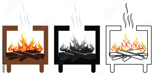 Colorful Fireplace Flame Icons Vector Set.