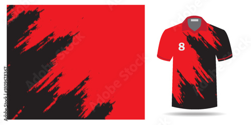 Title sublimation jersey shirt design vector template background grunge brush halftone red black splash splatter paint steel texture. vector illustration