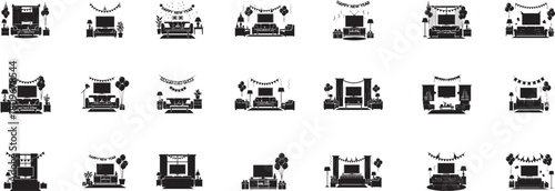 New year celebration room decorations icon set Vector
