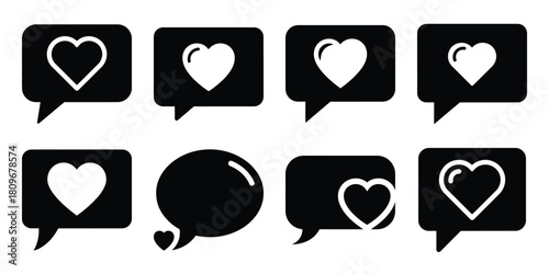 love chat bubble Valentine's Day icon set silhouette style and isolated on white background Vector illustration