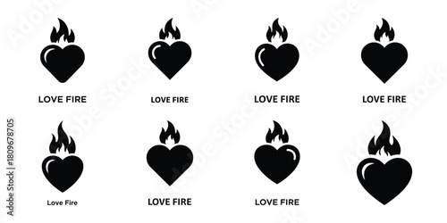 love fire Valentine's Day icon set silhouette style and isolated on white background Vector illustration
