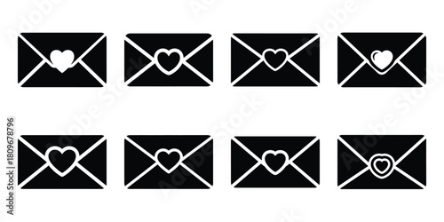 love letter Valentine's Day icon set silhouette style and isolated on white background Vector illustration