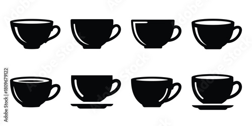 lovely cup Valentine's Day icon set silhouette style and isolated on white background Vector illustration