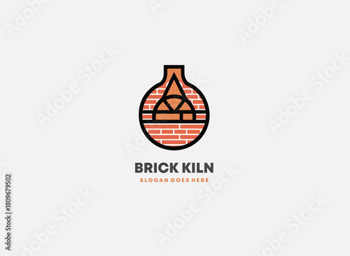 Minimalist logo design showcasing a brick kiln with an architectural style