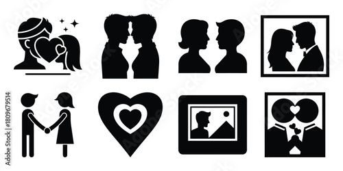 romantic photo Valentine's Day icon set silhouette style and isolated on white background Vector illustration