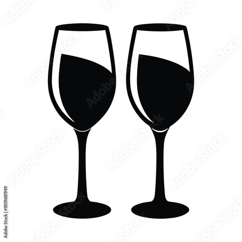 Clear image of two glasses of champagne and two wine glasses, isolated on white for a celebration beverage stock photo