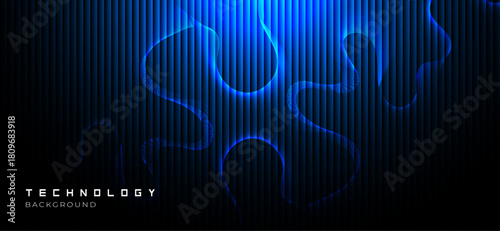 A futuristic blue neon wave streams across a dark grid background, creating a sleek and modern digital atmosphere perfect for technology branding.