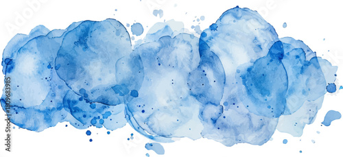 Organic blue watercolor bubbles arranged vertically in a flowing column shape with subtle variations in hue and transparency for backgrounds
