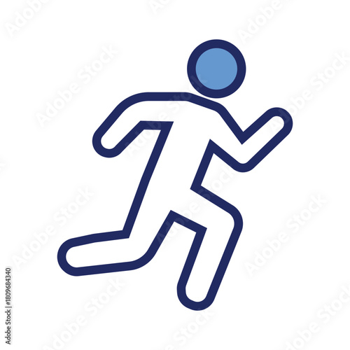 Blue Running Illustration Vector Icon with Outline for Fitness Design