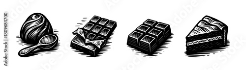 Chocolate dessert vintage style engraving icons, sweet candy set