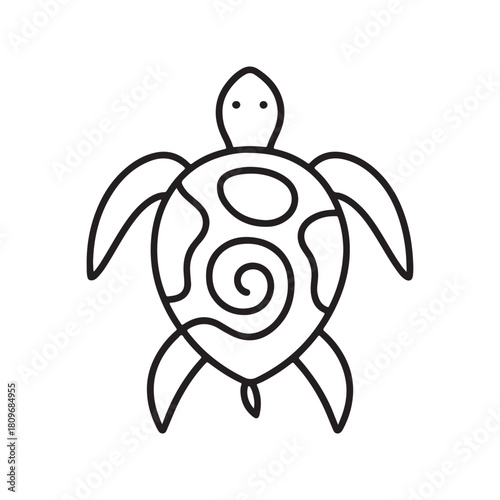 Simple Line Art Illustration of a Sea Turtle with Swirl Pattern on its Shell, Perfect for Coastal Decor, Marine Life Art, and Nautical Themed Projects