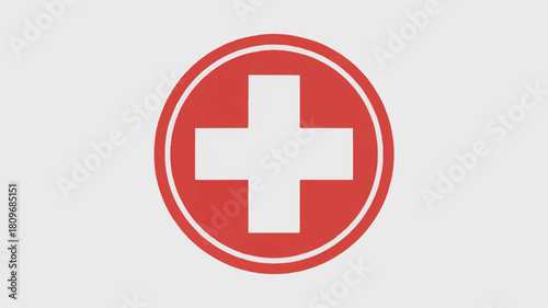 Medical Symbol with Red Cross Circle Design Healthcare and First Aid
