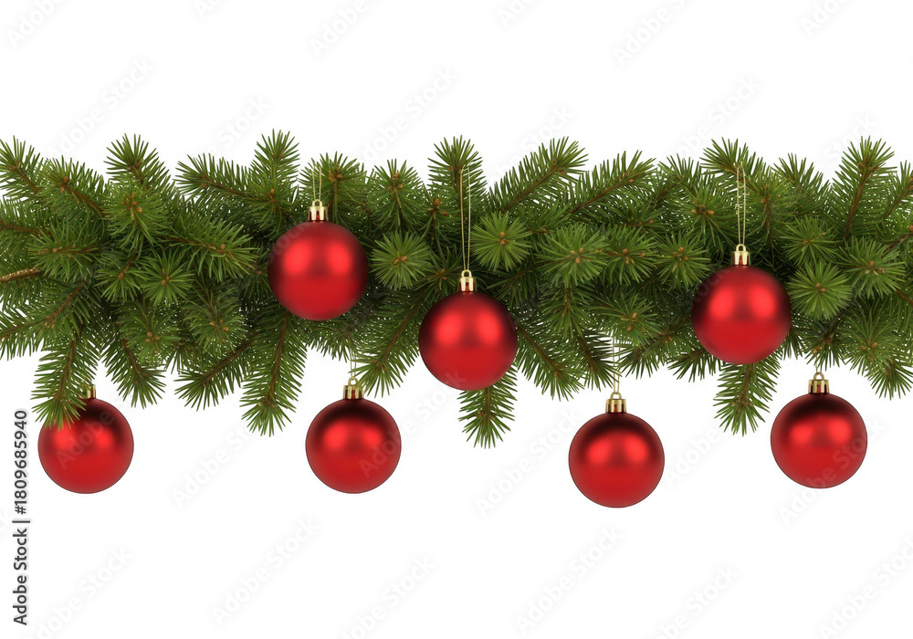 Fototapeta premium Christmas garland with red ornaments isolated on transparent background