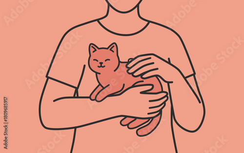 Person Gently Cuddling a Happy Cat