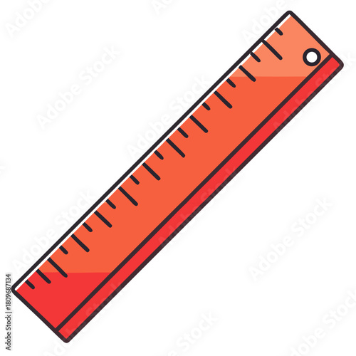 Orange ruler with black markings and a hole at the end