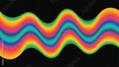 A Vibrant Wavy Gradient Design on a Black Background - Abstract Rainbow Wave Pattern