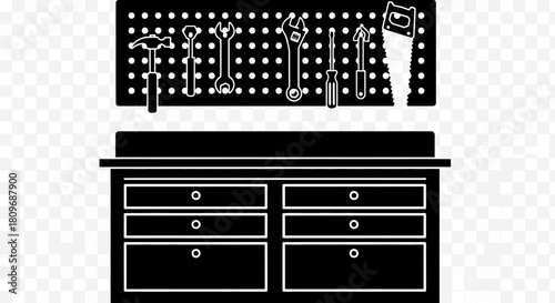 Organized workshop setup with hanging tools and workbench, DIY home improvement and repair projects, handy toolkit and equipment storage