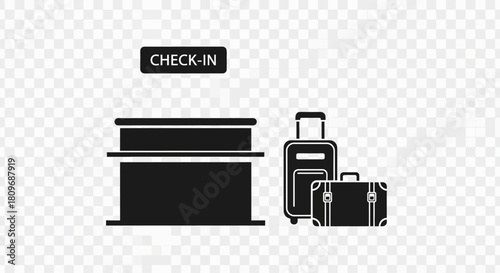 Effortless travel begins here with a check-in counter and luggage, perfect for tourism ads, airport signage, or travel agency promotions