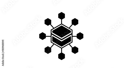 Modern decentralized network graphic, representing blockchain technology and innovative data storage with connected nodes for future thinking designs