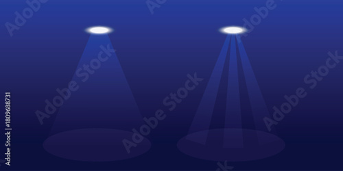 Two spotlights illuminating a dark blue background.