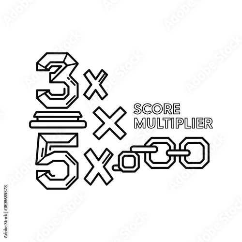 Illustration of a score multiplier with mathematical symbols and a chain, isolated on