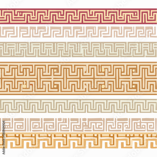 Greek Key seamless borders. Traditional meander patterns. Collection of ancient roman style frames.