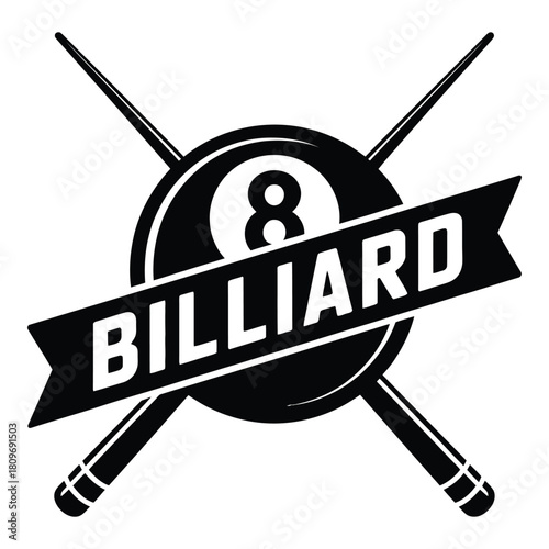 Classic Billiard Emblem with Eight Ball and Crossed Cues