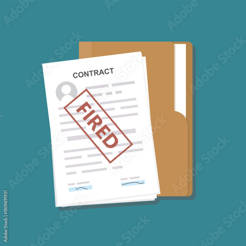 Layoff, economic crisis, employee job reduction. Folder with Dismissal document, dismissed stamp. Getting fired. CV resume, personal data. Unemployment dismissal of workers