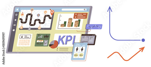 Data dashboard displaying charts, financial growth metrics, and progress tracking. Ideal for business efficiency, data analysis, goal tracking, productivity, decision-making, presentation tools