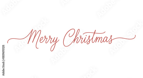 Merry Christmas! text in minimalistic thin line font, decorative vector design in red and white tones, isolated
