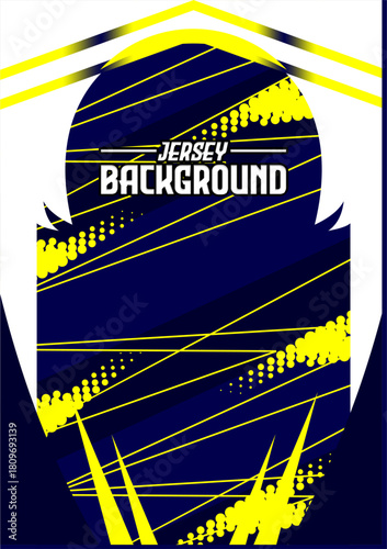 Dark blue jersey with gold and red geometric lines forming a futuristic competitive sports aesthetic.