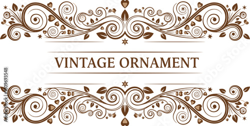 Vintage ornamental frame with elegant flourishes, decorative swirl border design, classic floral elements for invitation, card layout, retro styled artwork