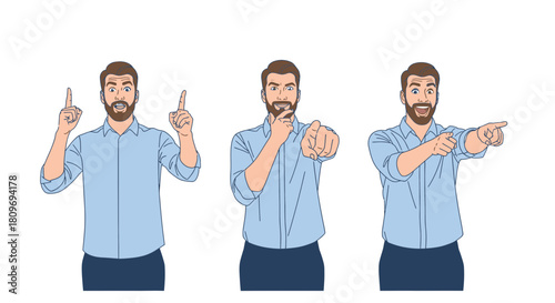 Animated Businessman Expressing Ideas, Pointing Forward, and Directing Attention, Perfect for Presentations, Training Materials, and Marketing Campaigns