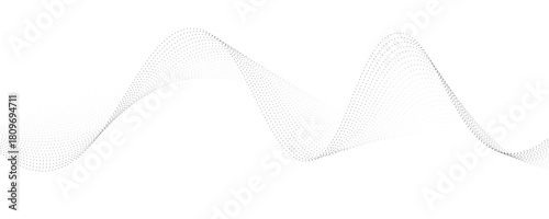 Flowing dots particles wave pattern 3D curve halftone black gradient curve shape isolated on white background. Vector in concept of technology, science, music, modern vector wave