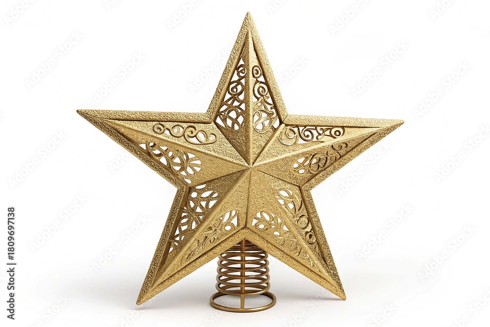 Fototapeta premium Ornate gold glitter christmas tree topper star Nice