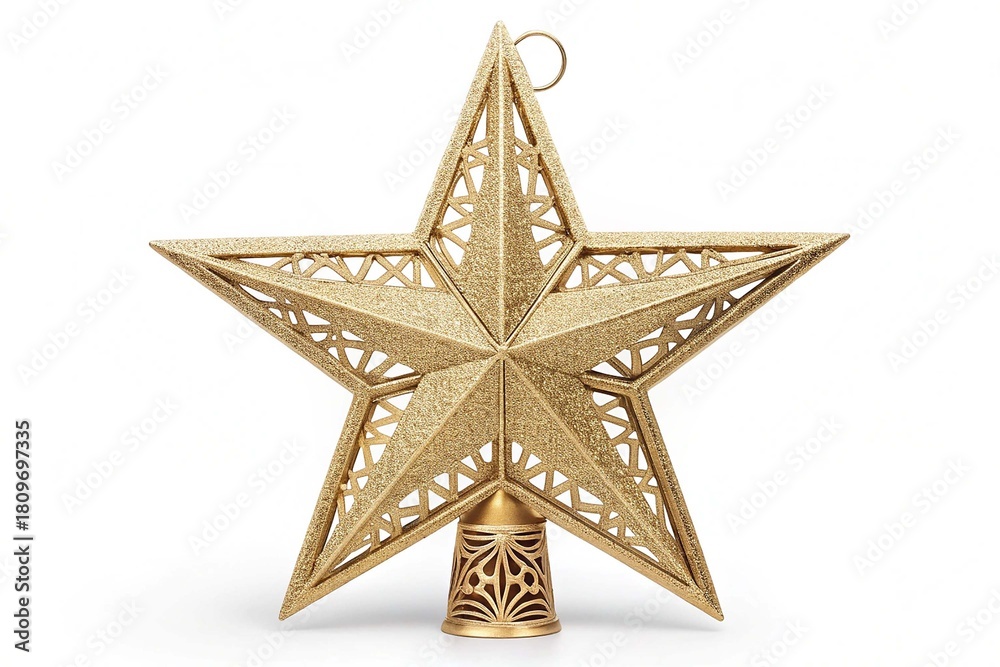 Fototapeta premium Ornate gold glitter christmas tree topper star Nice