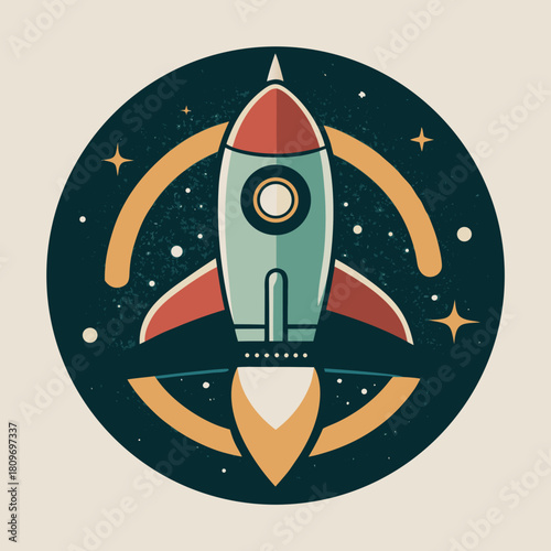 Mid Century Sci-Fi Rocket Design Retro Pastel Space Illustration for Apparel