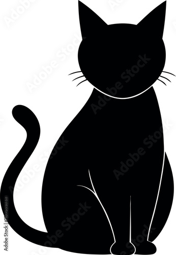 Black cat silhouette Bold vector illustration icon