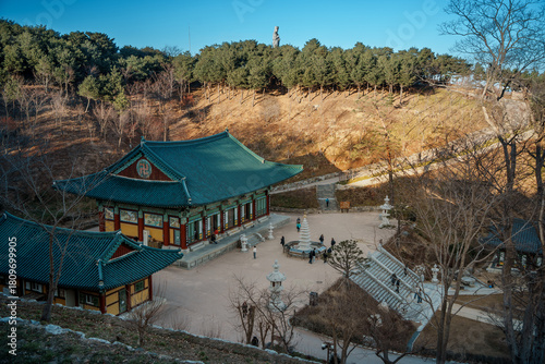 Hilltop View of Naksansa Temple Courtyard, South Korea