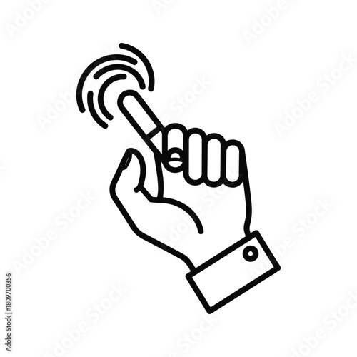 Hand gesture touching or pressing a virtual button, isolated on