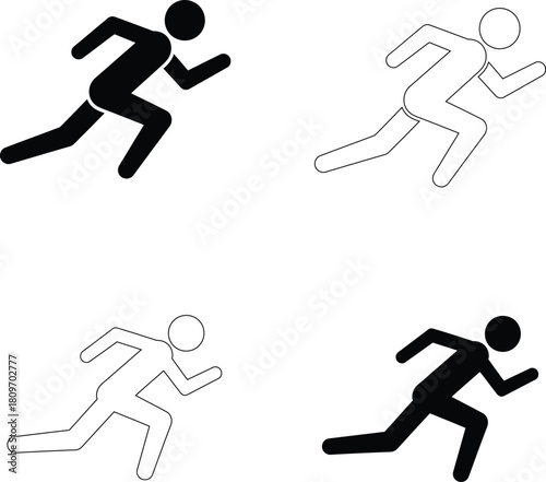 Running Jogging Athlete Silhouette Icons Set Fitness Sport Speed Action Figure Movement Vector Illustration PNG