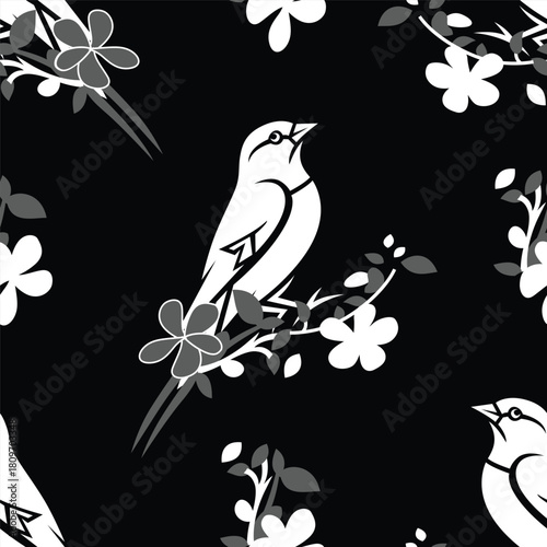 Seamless pattern of a pink pelican with flowers. Vector illustration
