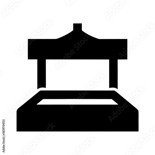 Stylized black silhouette icon of a traditional water well structure. Vector