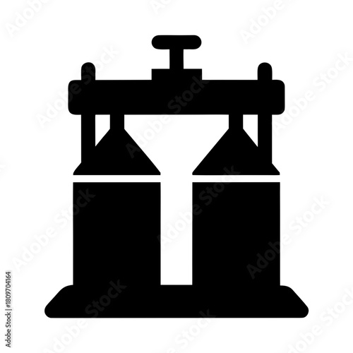 Industrial press machine silhouette icon for science and manufacturing Vector