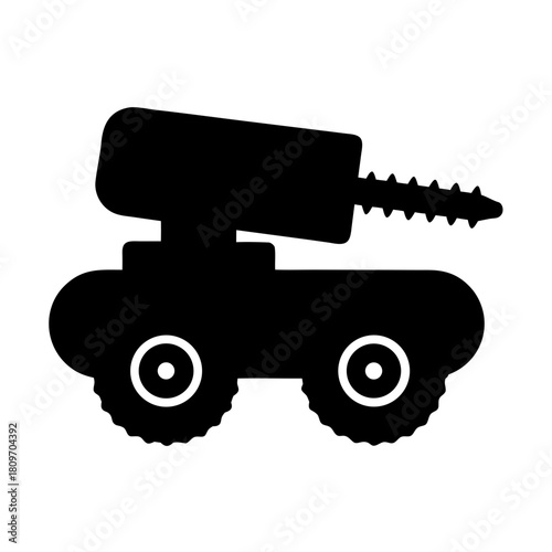 Tank vehicle with screw cannon icon symbol, military and construction concept Vector
